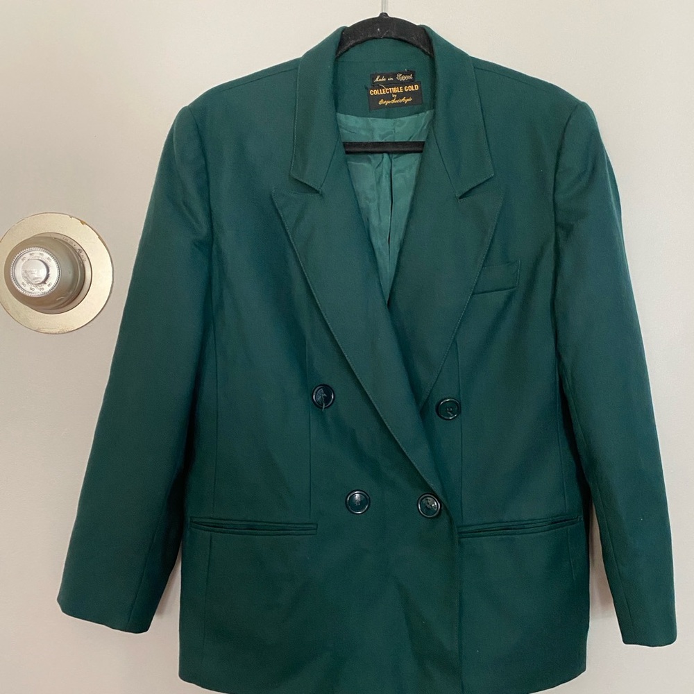 Vintage Green Double-Breasted Wool Blazer